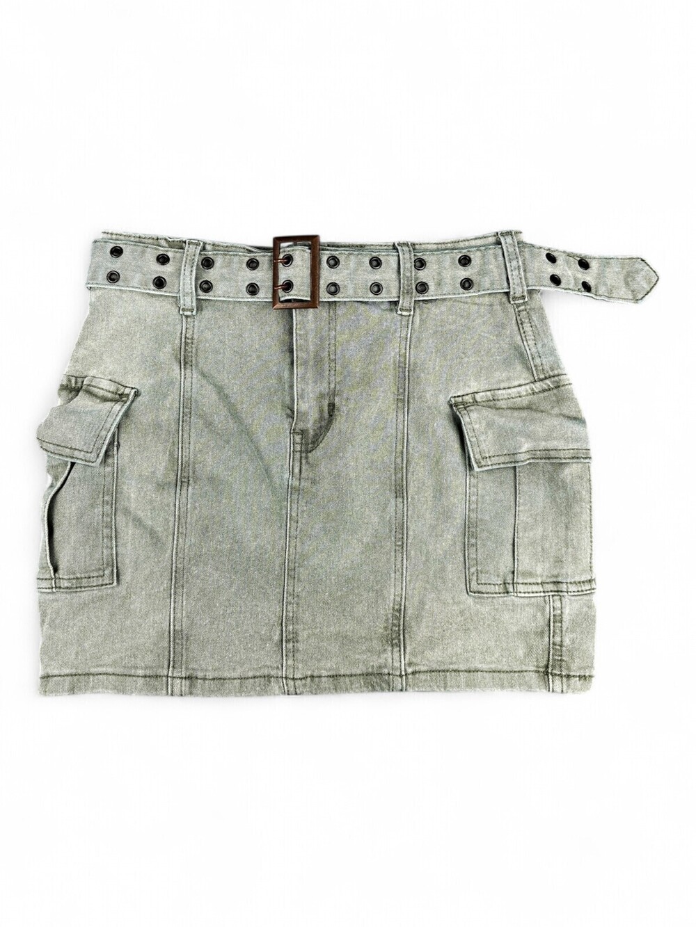 Sincerely Jules Olive Washed Cargo Mini Skirt Belted Green Size S 1/24